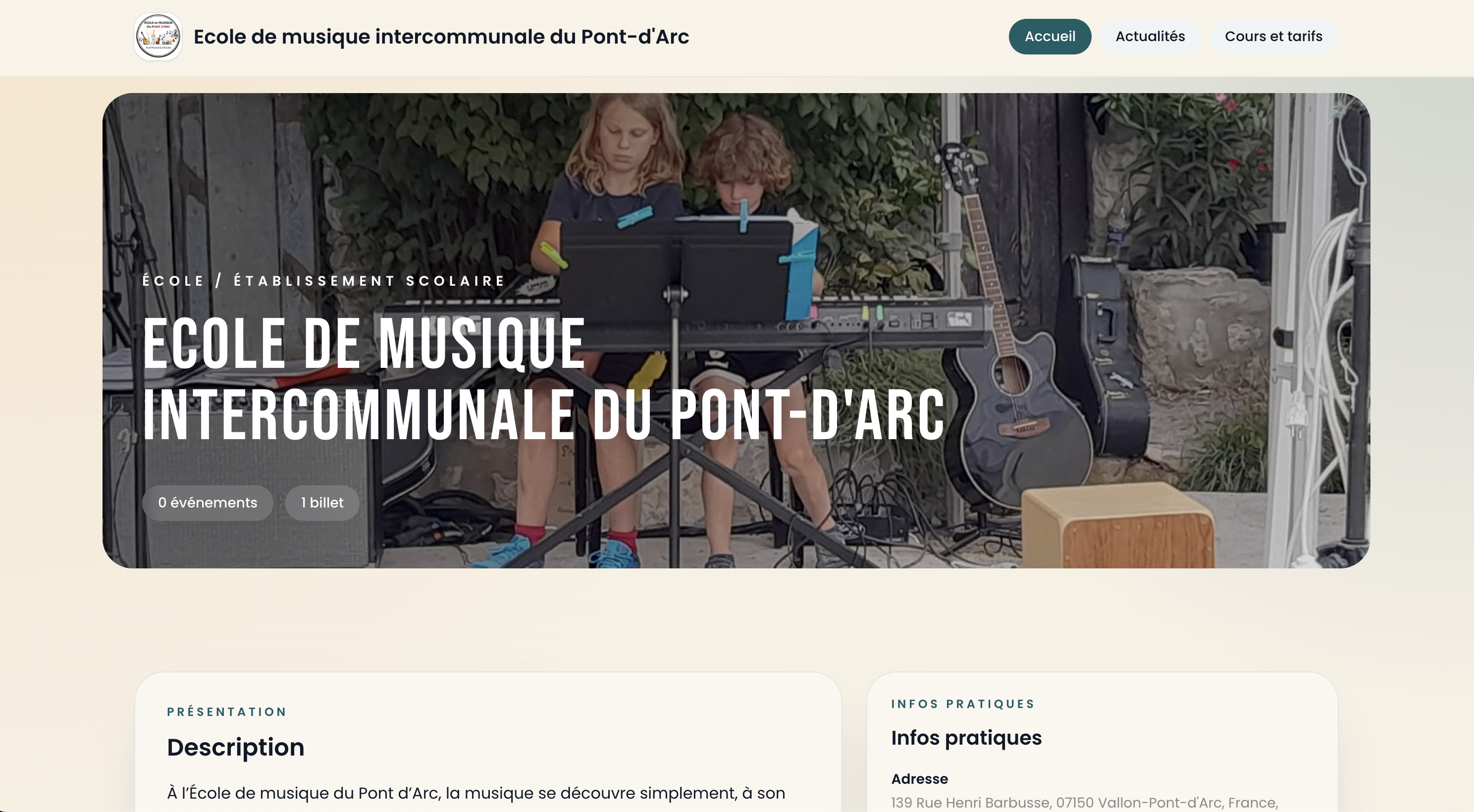 Capture du site de l'École de musique intercommunale du Pont-d'Arc
