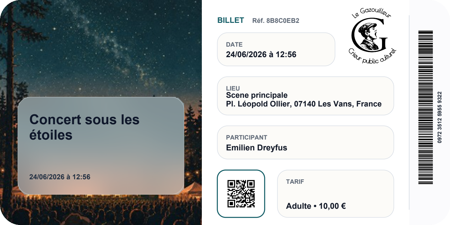 Billet personnalisé envoyé automatiquement au public